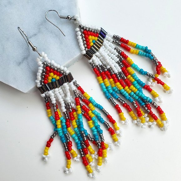 Jewelry - NWT Beaded Boho Western Drop Earrings
